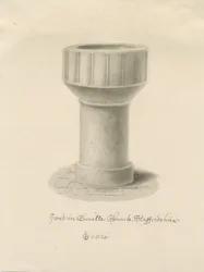 Font i Enville Church: sepia-tegning, 1820