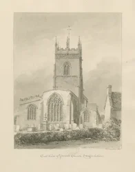 Gnosall Kirke: sepia tegning