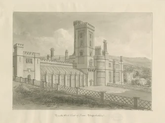 Ilam Hall: sepia tegning