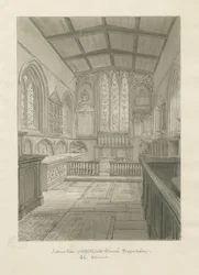 Interiør af Blithfield Church: sepia tegning