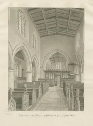 Interiør af Blithfield Church: sepia tegning, 1824