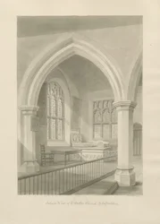 Interiør af Ellastone Church: sepia tegning, 1841