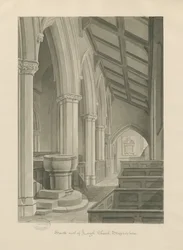 Interiør af Leigh Church: sepia tegning