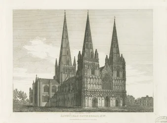 Lichfield Cathedral - West Front: gravering, nd [c 1820] (tryk)