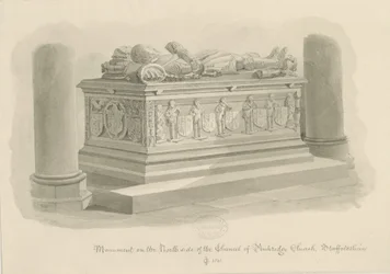 Penkridge Church - Tomb of [Sir Edward Littleton]: sepia tegning