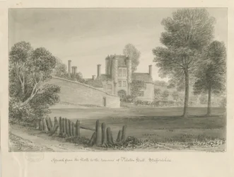 Pillaton Hall: sepia tegning