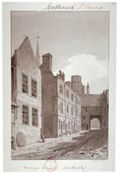 Udsigt mod porten til Montague House, Southwark, London, 1827
