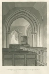 Worcestershire - Droitwich - Dodderhill Church Interiør: sepia tegning
