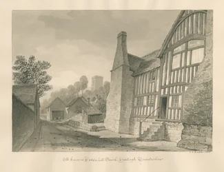 Worcestershire - Droitwich - Dodderhill Old House: sepia tegning