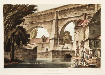 Akvædukt ved Arcueil, illustration fra Versailles, Paris og Saint Denis, pub. 1805 (akvatint)
