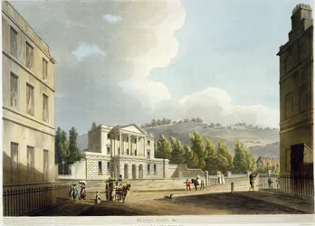 Sydney Hotel, fra "Bath Illustrated by a Series of Views", graveret af John Hill (1770-1850), udgivet af William Miller, 1805 (akvatint)