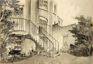 Udsigt over et hus i Bayswater tilhørende Mr. Wilson, ca. 1808 (pen & blæk og vask på papir)