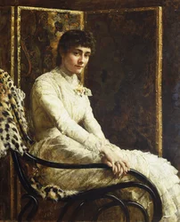 Portræt af kunstnerens hustru Marian Huxley i hendes brudekjole, 1880