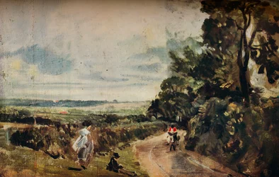 En landevej med træer og figurer recto, Willy Lotts House verso, c1830.