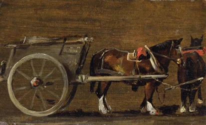 A Farm Cart with two Horses in Harness: A Study for the Cart in 
