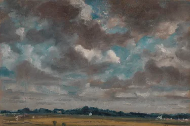 Omfattende landskab med grå skyer, ca. 1821.