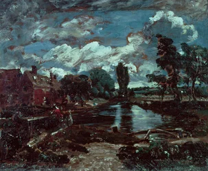 Flatford Mølle fra en lås på Stouren, ca. 1811