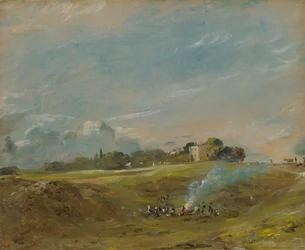 Hampstead Heath, med et bål, ca. 1822.