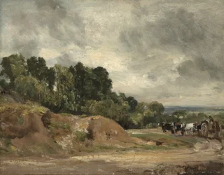 Sandbanker og en vogn og heste på Hampstead Heath, ca. 1820-25