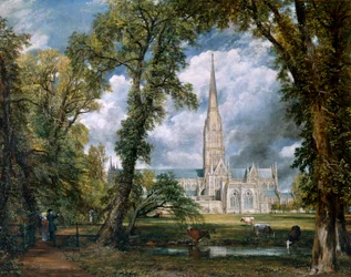 Udsigt over Salisbury Cathedral fra biskoppens grund, Wiltshire, ca. 1822