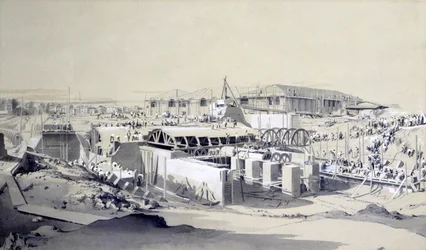 Building the Stationary Engine House, Camden Town, 26. april 1837 (pen & blæk og vask på papir)