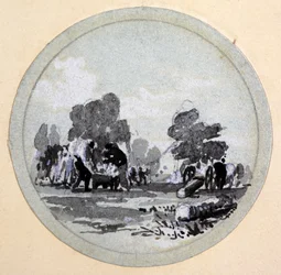 Cleaning, London & Birmingham Railway, ca. 1838 (pen & blæk og vask på papir)