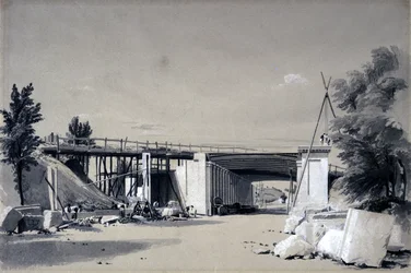 Denbigh Hall Bridge from the Road, 25. juni 1837 (pen & blæk og vask på papir)