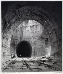 Fantastisk ventilationsskakt, Kilsby Tunnel, Northamptonshire, 1838 (pen & blæk og vask på papir)
