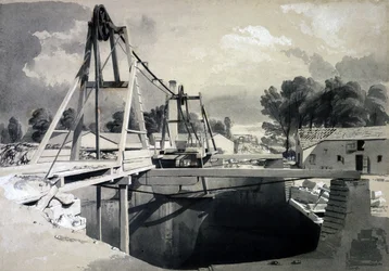 Fantastisk ventilerende skaft og hovedbeklædning, Kilsby Tunnel, 15. juli 1837 (pen & blæk og vask på papir)