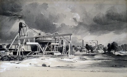 Hovedbeklædning og pumper i Kilsby Tunnel, Northamptonshire, 16. juli 1837 (pen & blæk og vask på papir)