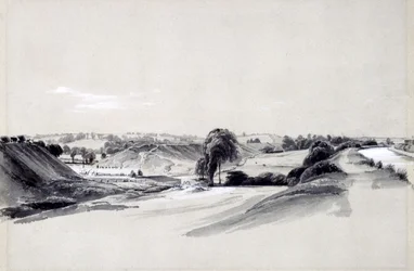 Fremstilling og dæmning, Bugbrooke, 10. juli 1837 (pen & blæk og vask på papir)