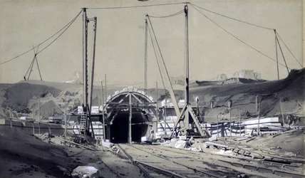 Primrose Hill Tunnel, april 1837 (pen & blæk og vask på papir)