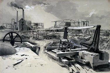 Pumper, ventilationsskakt, Kilsby Tunnel, Northamptonshire, 15. juli 1837 (pen & blæk og vask på papir)