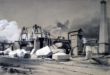 Ventilationsaksel og opviklingsmotor, Kilsby Tunnel, 18. juli 1837 (pen & ind og vask på papir)