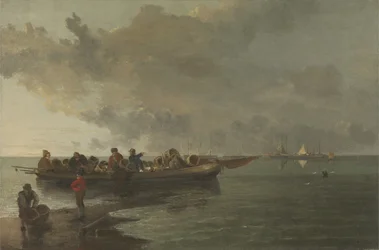 En pram med en såret soldat (olie på lærred)