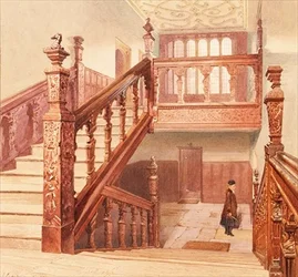 Charterhouse: the Grand Staircase, maj 1885 (akvarel)