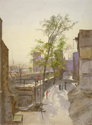 Udsigt over butikslokaler mod vest fra Cradle Tower, Tower of London, Stepney, London, 1883