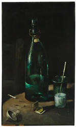 Stilleben med flaske og glas (olie på lærred)