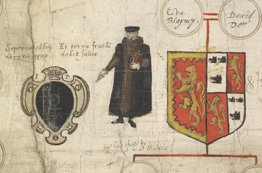 En detalje fra genealogisk fortegnelse over John Dees afstamning … der viser hans slægtskab med Suverænerne af House of Tudor