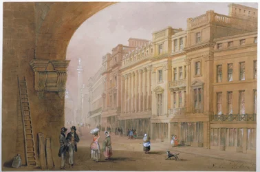Udsigt over Grey Street, Newcastle upon Tyne (bc, blæk og wc på papir)