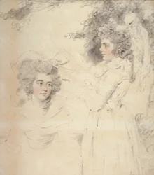 Portræt af Georgiana, hertuginde af Devonshire og Lady Elizabeth Foster (akvarel og blyant på papir)