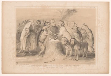 Pagt mellem de wolven og de schapen Traktaten mellem fårene og ulvene. Efter Les Loups et les Brevis af Granville (titel på objekt) HB Sketches (serietitel på objekt)