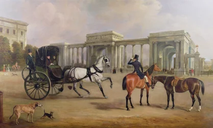 Mr. Massey Stanley med cabriolet og hacks på Hyde Park Corner, 1833