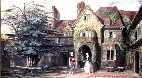 Ydersiden af Stoke House, med figurer