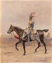 En bereden officer fra det 17. Regiment af (Lette) Dragoons (Lancers), ca. 1825 (olie og gouache på papir)
