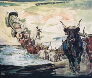 Crossing the river, illustration fra 