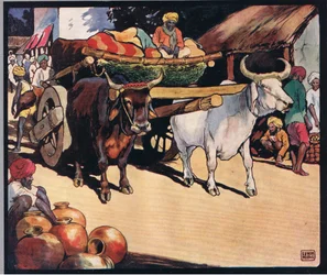 Okser trækker en vogn, illustration fra 