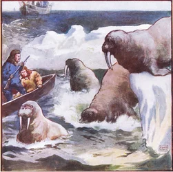 De kolossale væsner snoede sig rundt med utrolig hurtighed (farve litho)