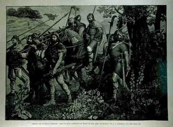 Design til Windsor Tapestry: Men of Kent Marching in Front of Army of Harold, fra The Illustrated London News, 29. april 1882