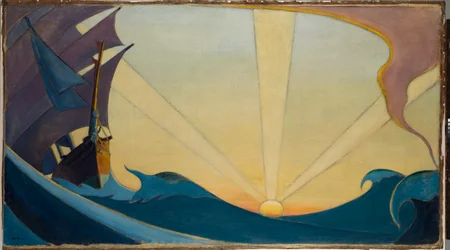 Cutty Sark ved solnedgang, begyndelsen af det 20. århundrede (olie på lærred)